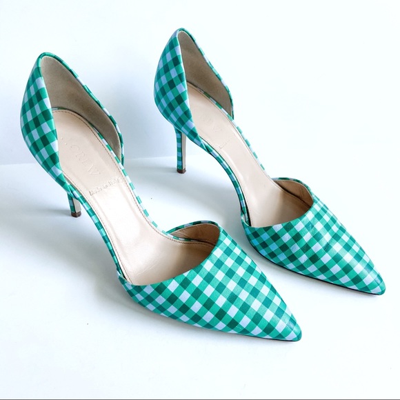 J. Crew Shoes - J. Crew Elsie Gingham D’orsay blue green heels 7.5